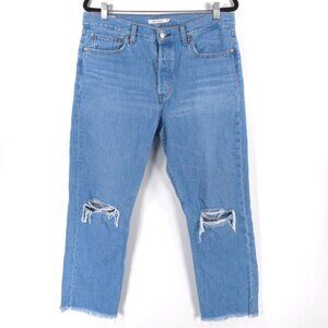LEVI’S GENUINE QUALITY Wedgie Straight Jeans Button Fly Distressed Frayed Hem 32